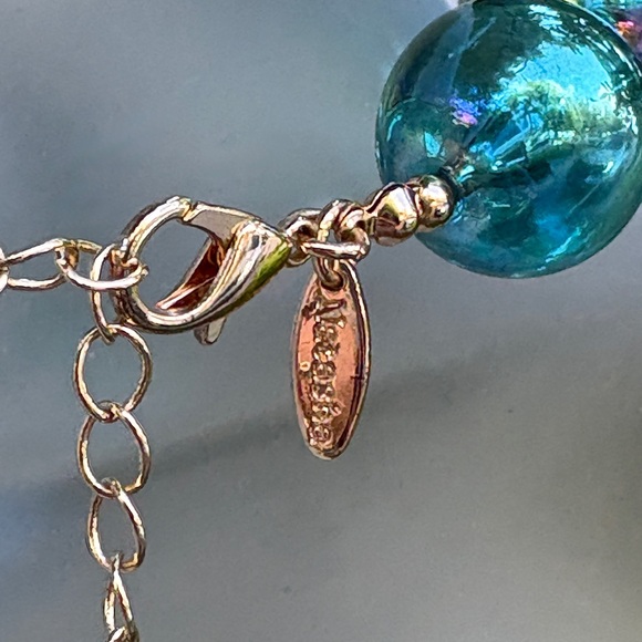 Natasha Couture Clear Blue Acrylic Ball Necklace Retro Iridescent Gold Cocktail - Picture 13 of 13